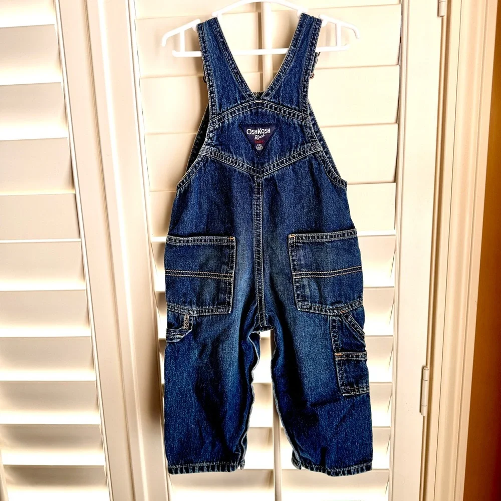 OshKosh B'Gosh Toddler Denim Overalls Size 12 Month Dark Wash Adjustable Straps